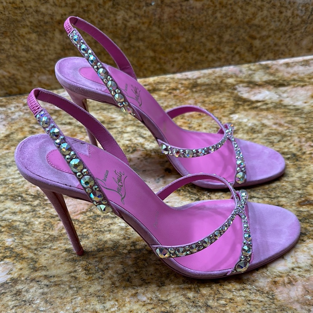 Christian Louboutin Pink Embellished Heels - Picture 5 of 11